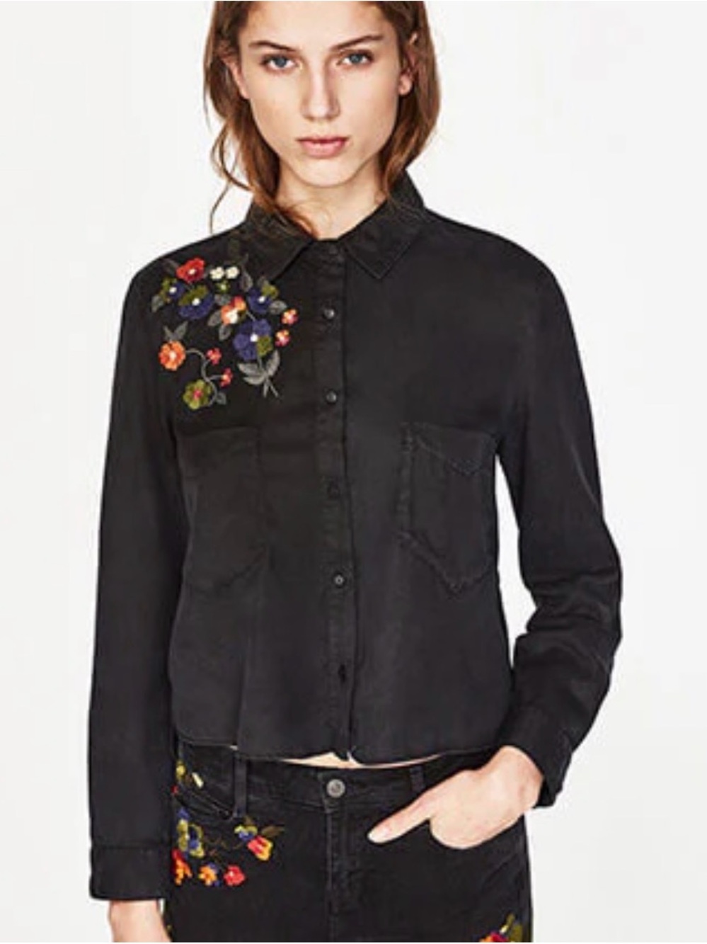 Zara Women’s embroidery button up shirt top lightweight jacket medium NWT - Picture 1 of 3
